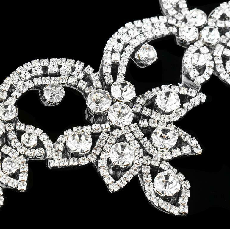 Crystal Rhinestone Applique Trim Iron on Wedding Bridal Belt Sash Dress