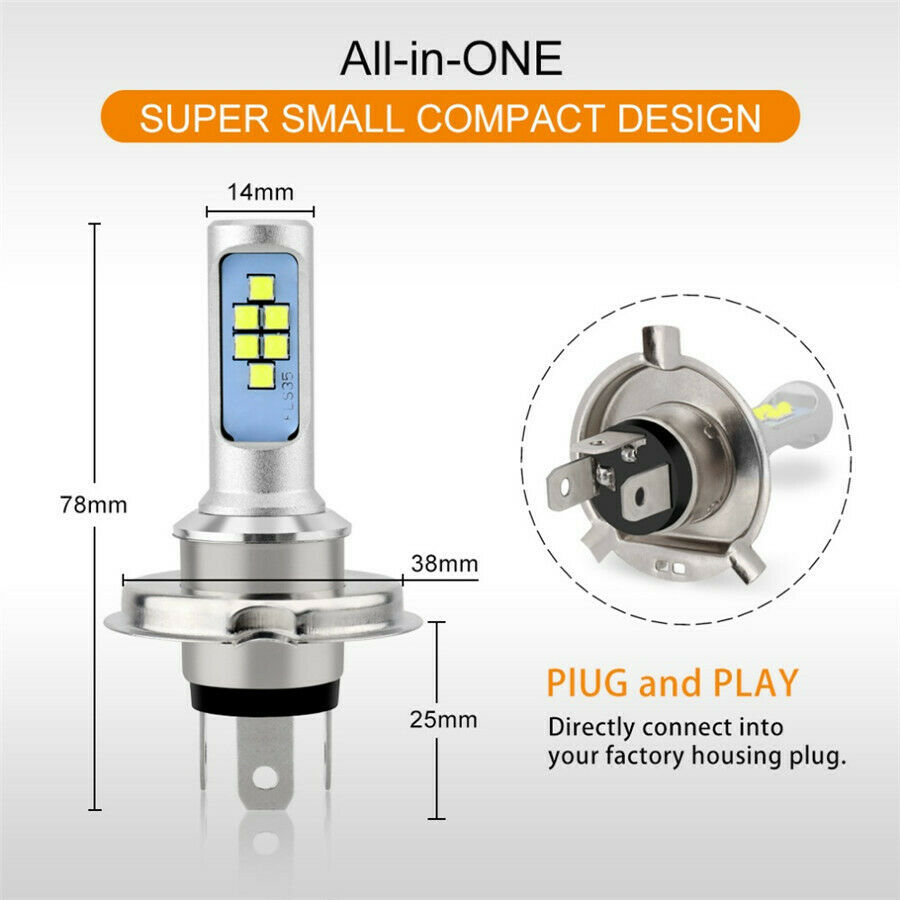 36W H4 12 SMD Hi/ Lo Beam Headlight for Motorcycle Scooter car Plug & Play