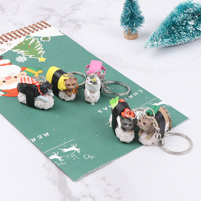 Cute Cartooon  Cat and Sushi Keychain Car Auto Keyring Metal Keychain Key R NC
