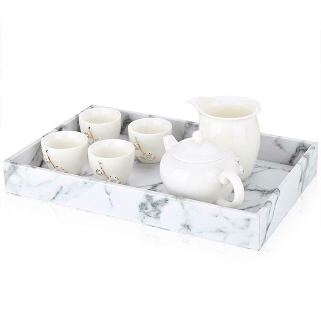 Marble Texture Serving Tray PU Leather for Coffee Desserts Rectangle 13x8"
