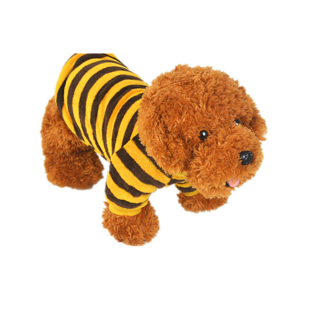 Puppy Pet Dog Cat Coral Fleece Yellow Brown Stripe Shirt Clothes Apparel S