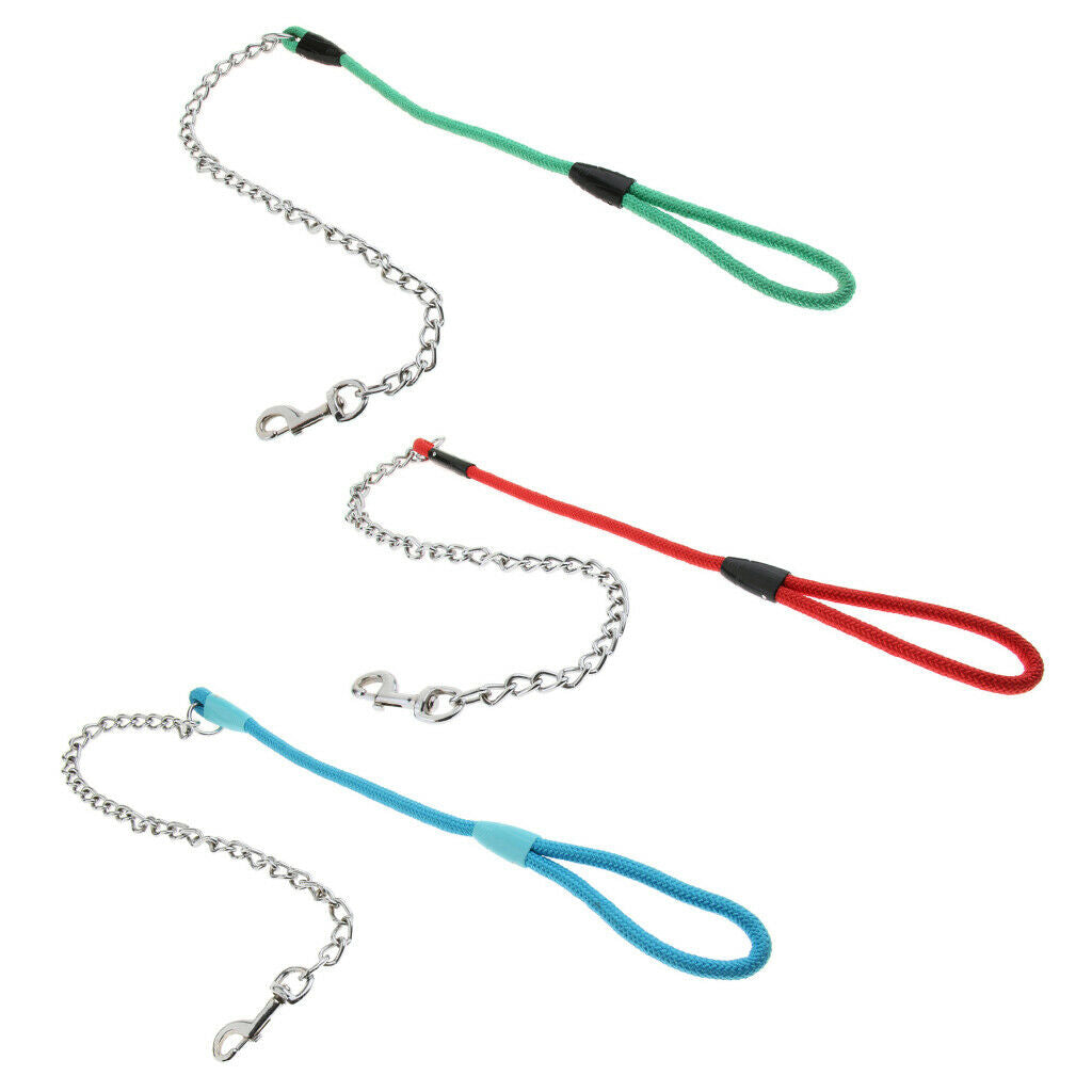 Pet Harness Dog Leather Iron Chain Training Rope for Medium Dog Blue