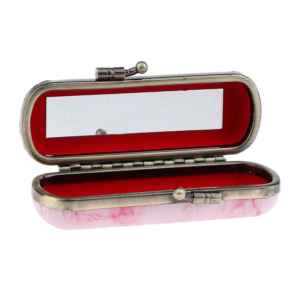 Portable Lipstick Case with Mirror Jewelry Stamps Box Retro Stone Alligator