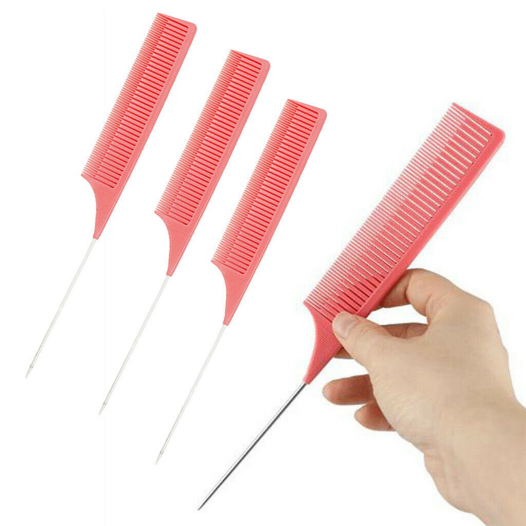 3x ABS One-way Weave Highlighting Foiling Combs Salon Dyeing Comb Pink