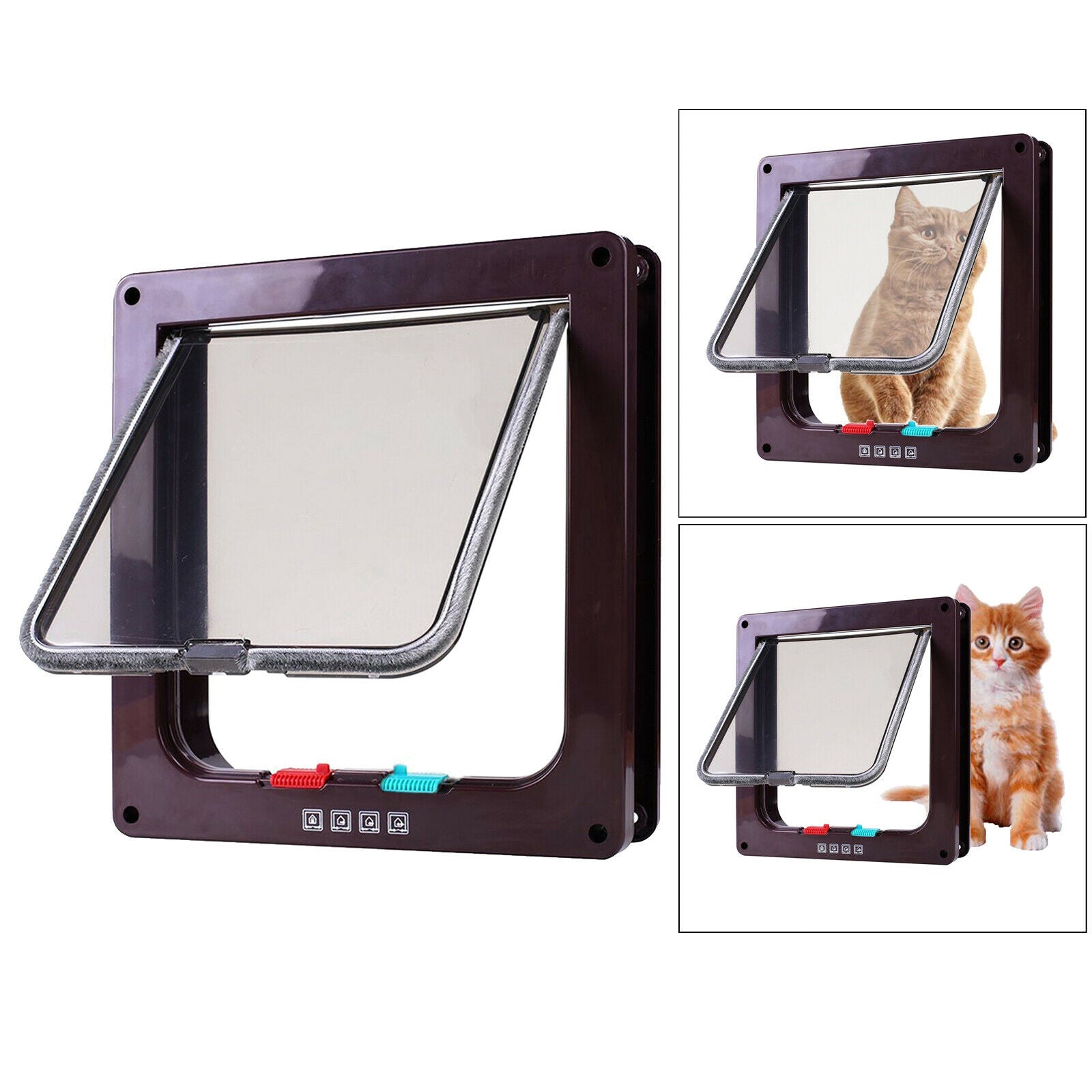 4-Way Locking Pet Door Frame Lockable Dog and Gate Cat Flap Door Coffee S
