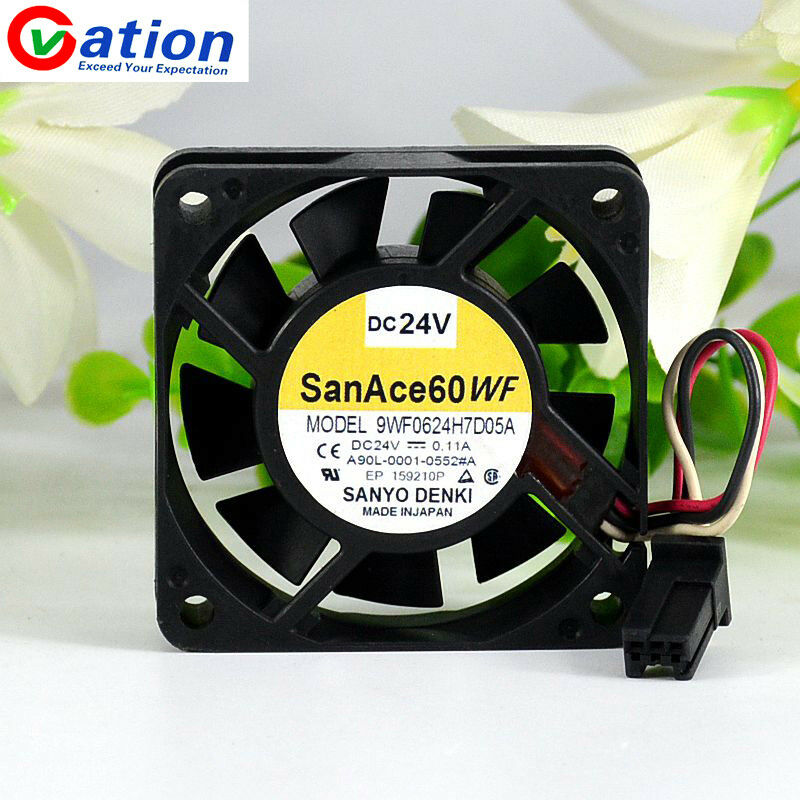 For 1pc Sanyo 9WF0624H7D05A fan 24V 0.11A 60*60*15MM 3pin