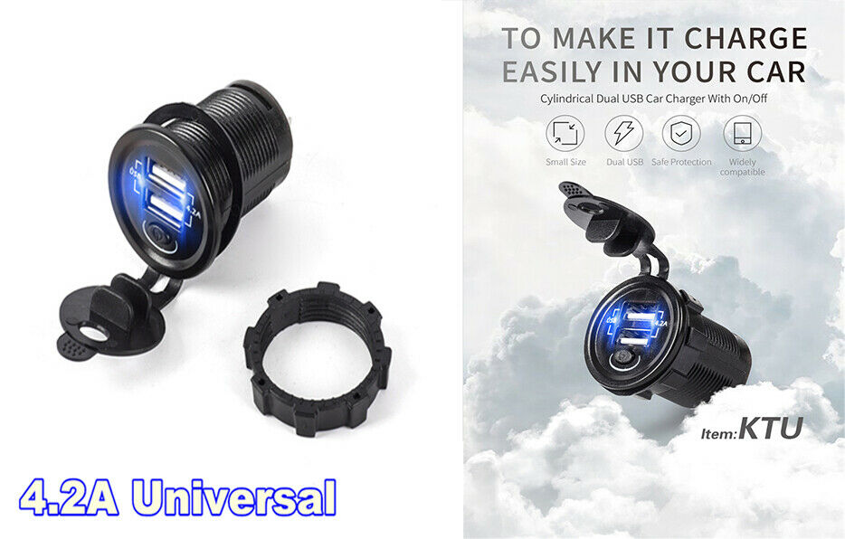 1PC Car Universal Quick Charger with Dual Blue USB Interface 4.2A Control Switch