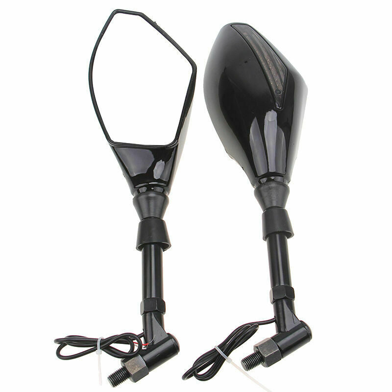 Universal Motorcycle Dirt Bike Black Rearview Mirrors with LED Turn Signal Light