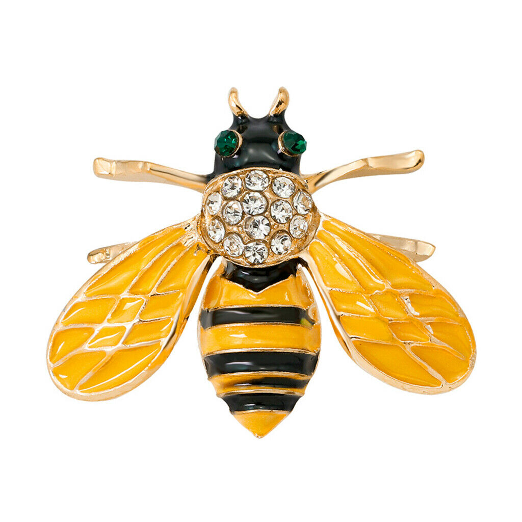 Cute Yellow Enamel Color Crystal Bug Honeybee Brooch Green Eye Corsage Pin
