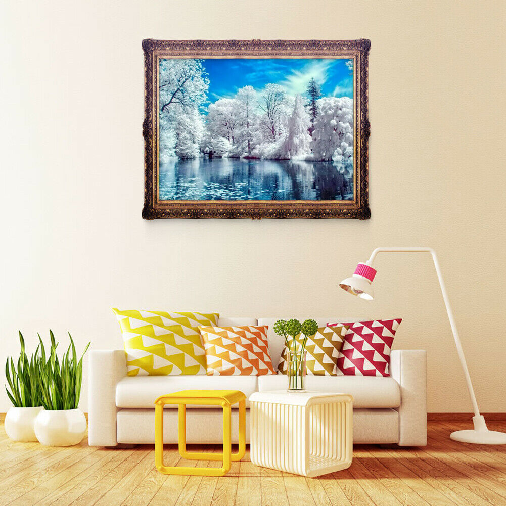Snow Lake 5D DIY Diamond Painting Cross Stitch Embroidery Home Decor Craft @