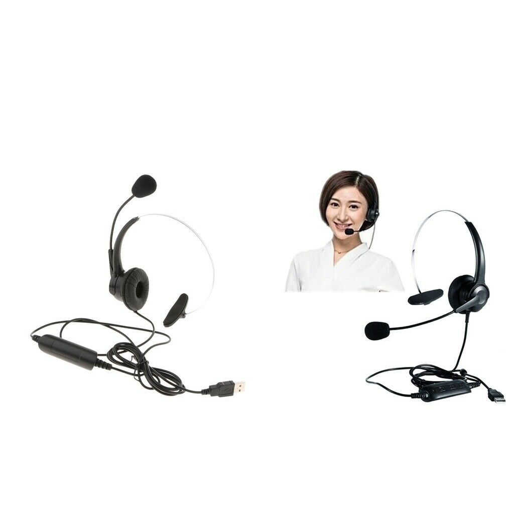 2x Call Center Monaural USB Plug Headset Headphones with Mic for Computer