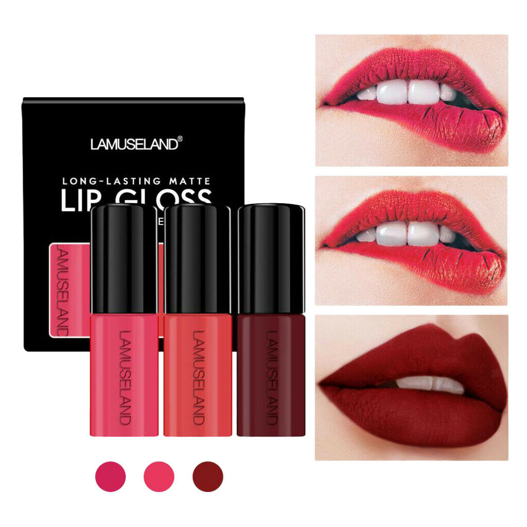 3 Color Matt Velvet Lip Gloss Liquid Lipstick Non-sticky Waterproof Makeup E