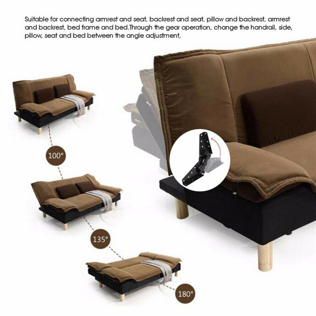 2x Adjustable Angle 3-Positions Mechanism Hinges for Home Sofa Couch Black