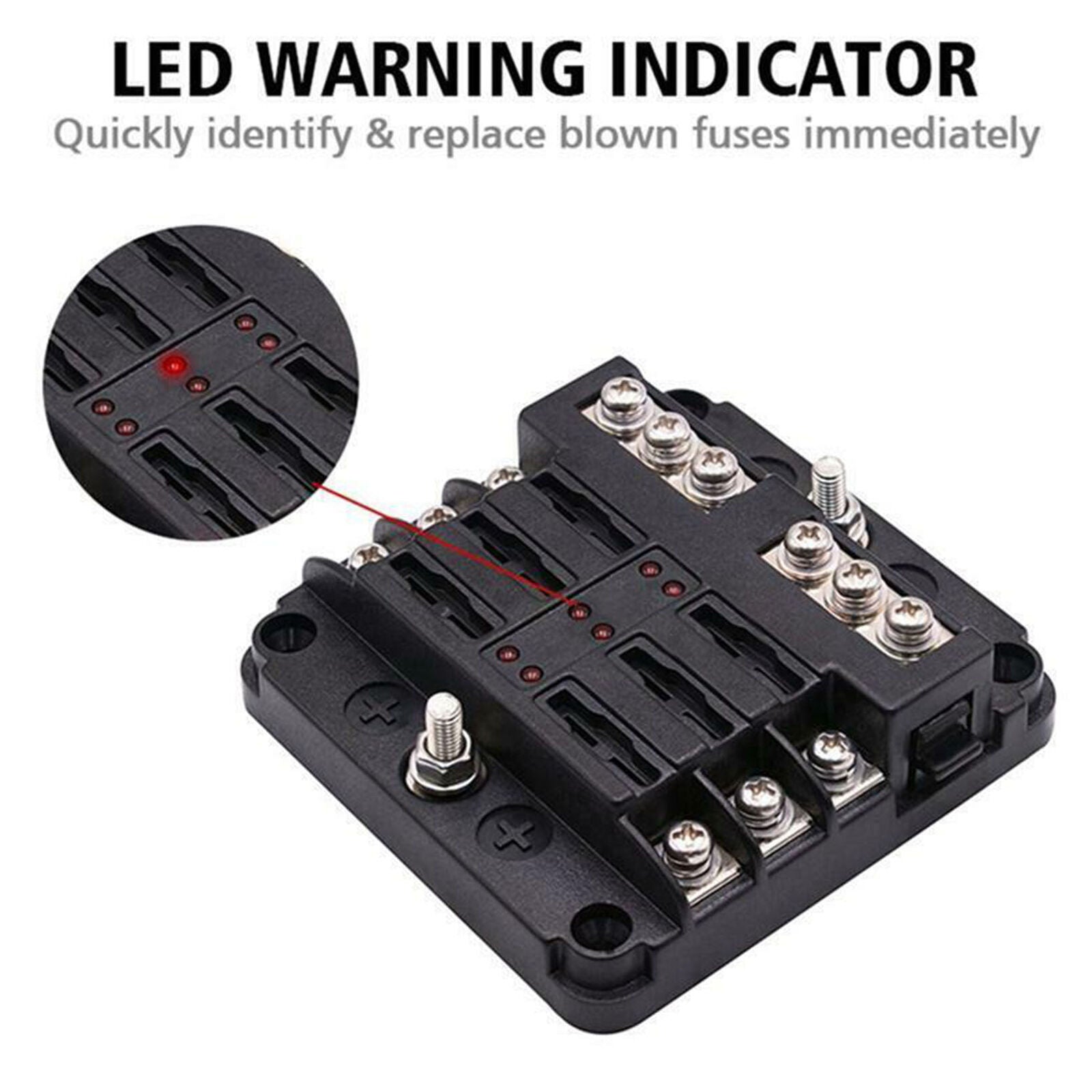 12V 24V Car Marine 6 Way Auto Blade Fuse Box Block Holder with LED Indicator