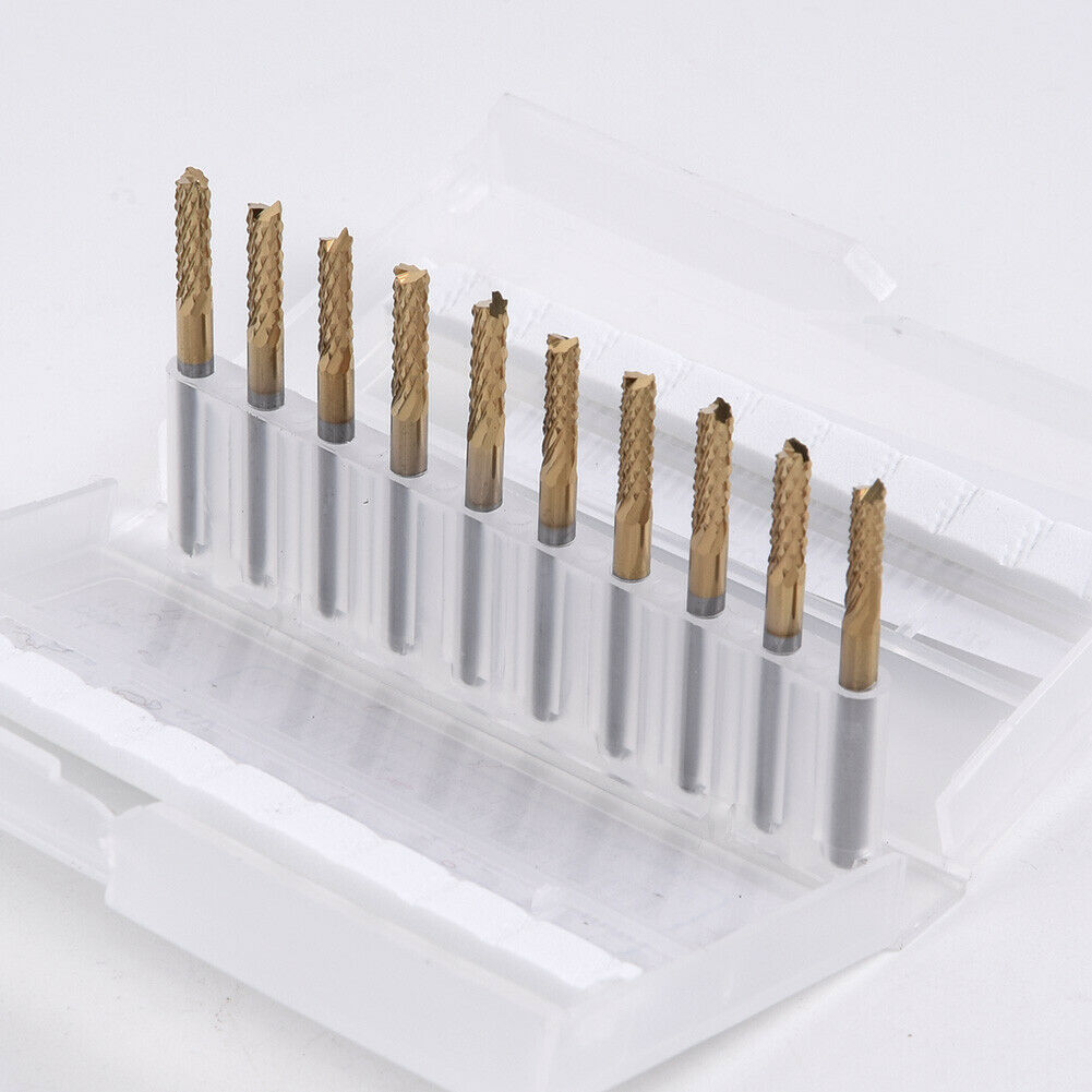 10X 3.175Mm 1/8 Inch Titanium-Coated Cnc Pcb Engraving Carbide End Mill