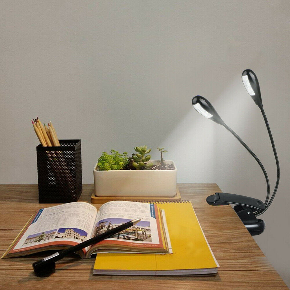 2 Arm Rechargeable Stand LED Light Clip-on Dimmable Bed Book Reading Lamp zj