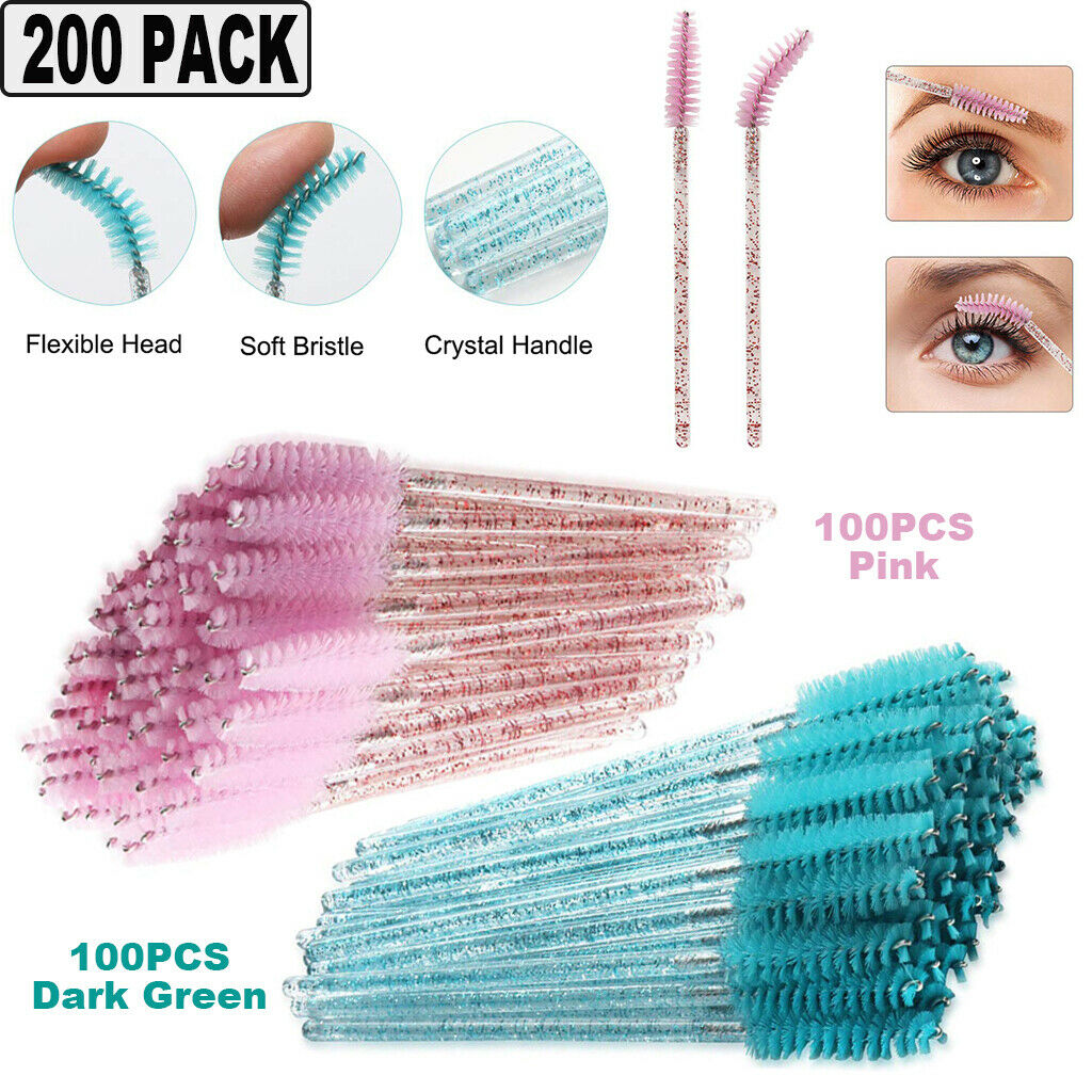 200pcs Mascara Wands Eyelash Brushes Crystal Handle Extension  Pink
