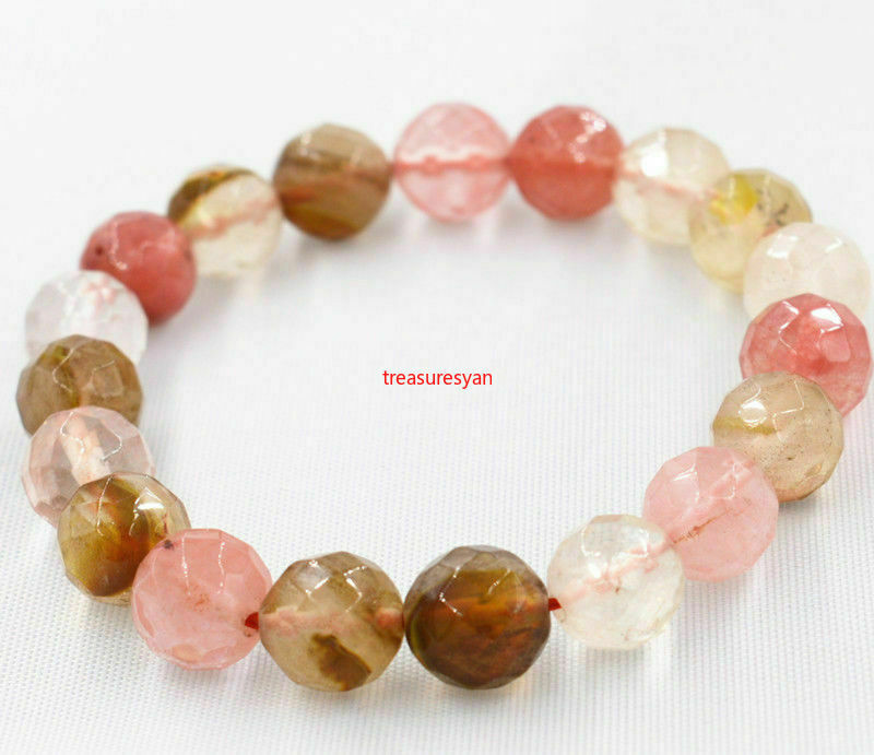 New HOT 10mm Watermelon Tourmaline Faceted Round Beads Bracelet AAA++006