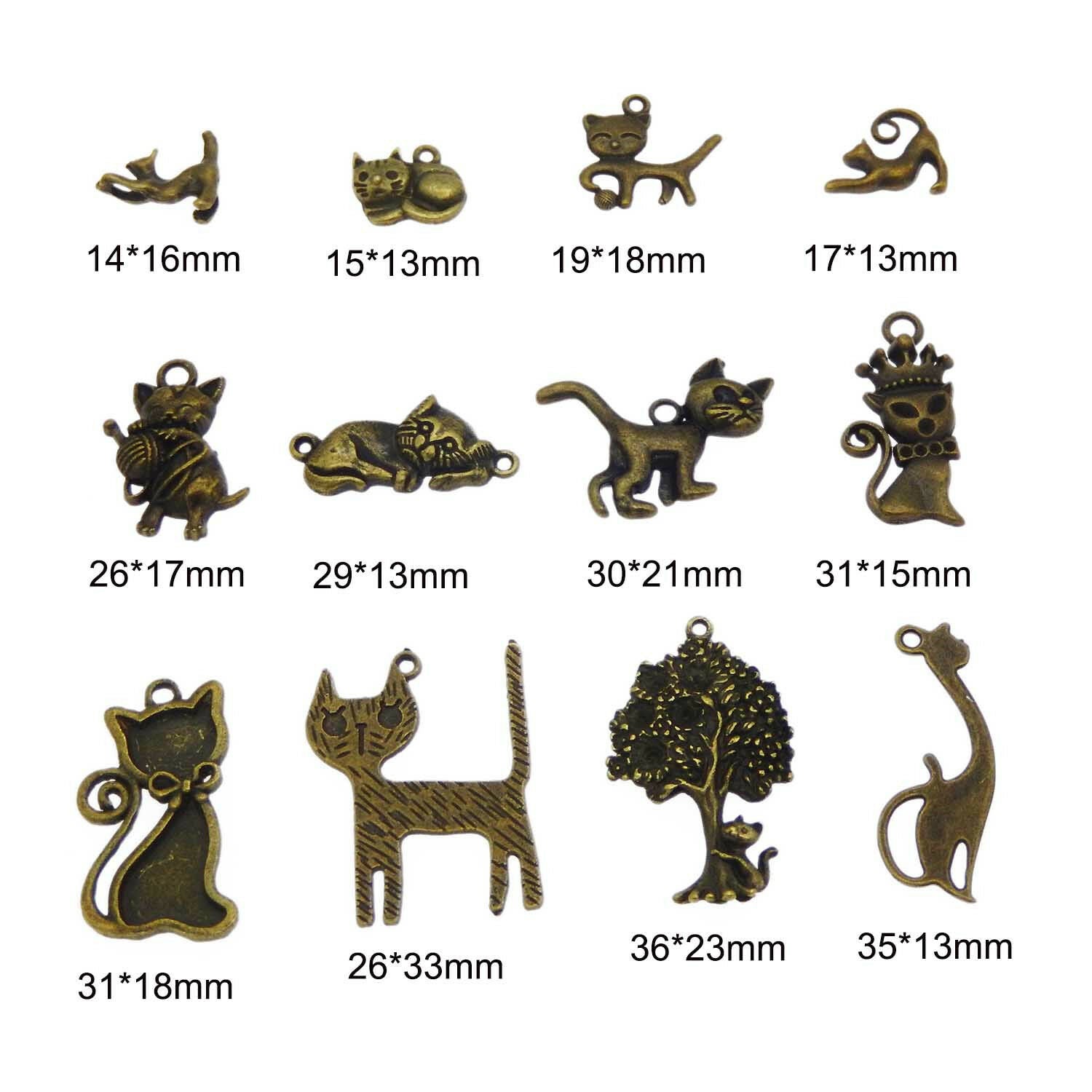 12 pcs Antiqued Bronze Metal Cats Charms Assorted Mix DIY Pendants Findings
