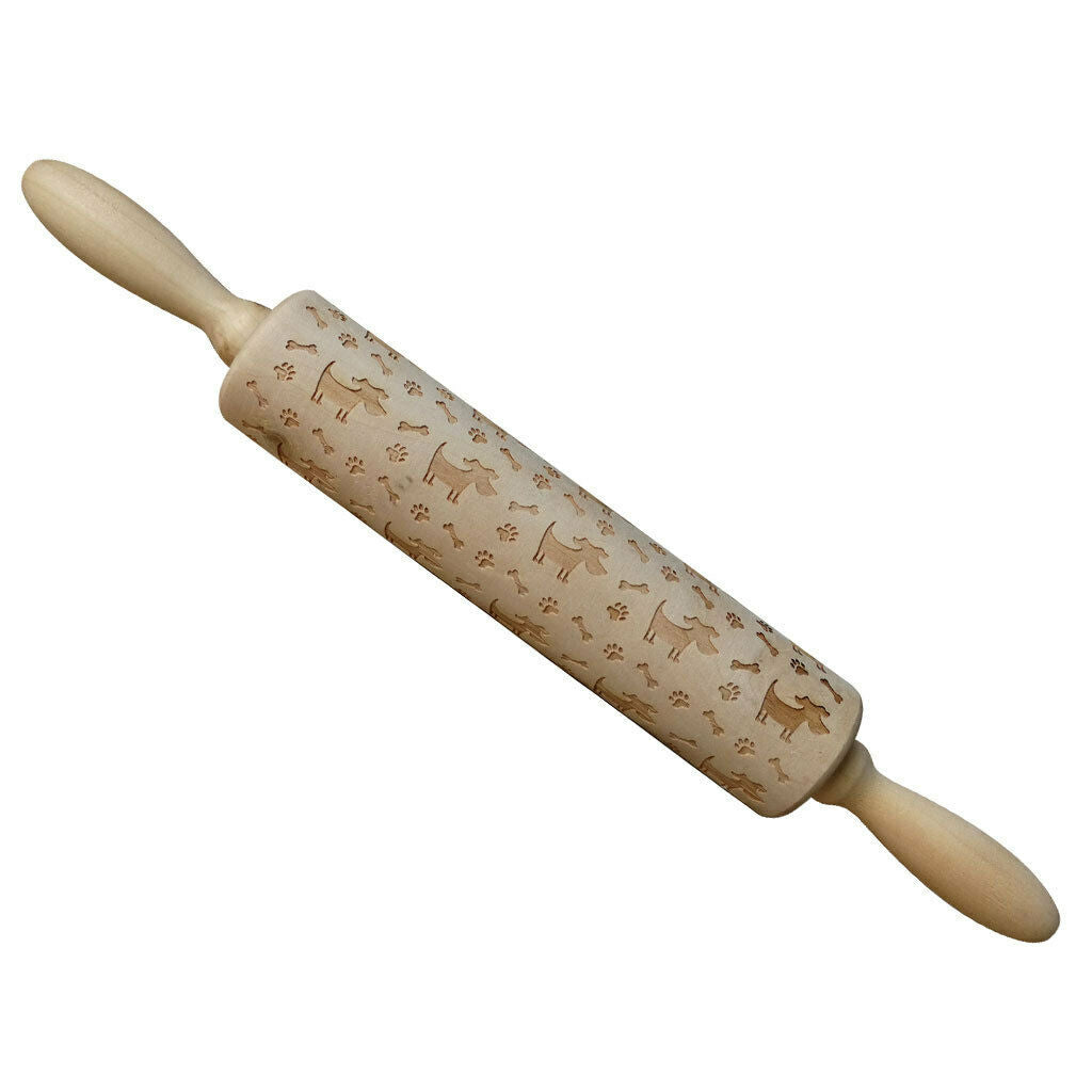Wooden Rolling Pin Dog Bone Paw Embossing Baking Cookies Biscuit Fondant Wedding