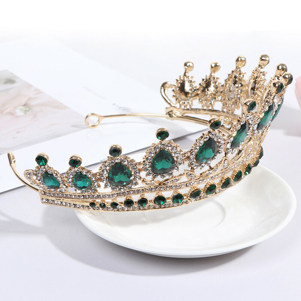 Luxury Green Crystal Baroque Diadem Rhinestone Bridal Crowns Pageant JewelryBDD