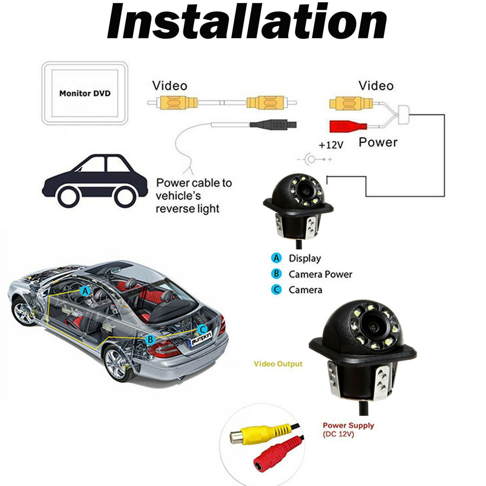 170° Car Rear View Reverse Backup Parking Camera HD Night Vision Waterproof 8LED