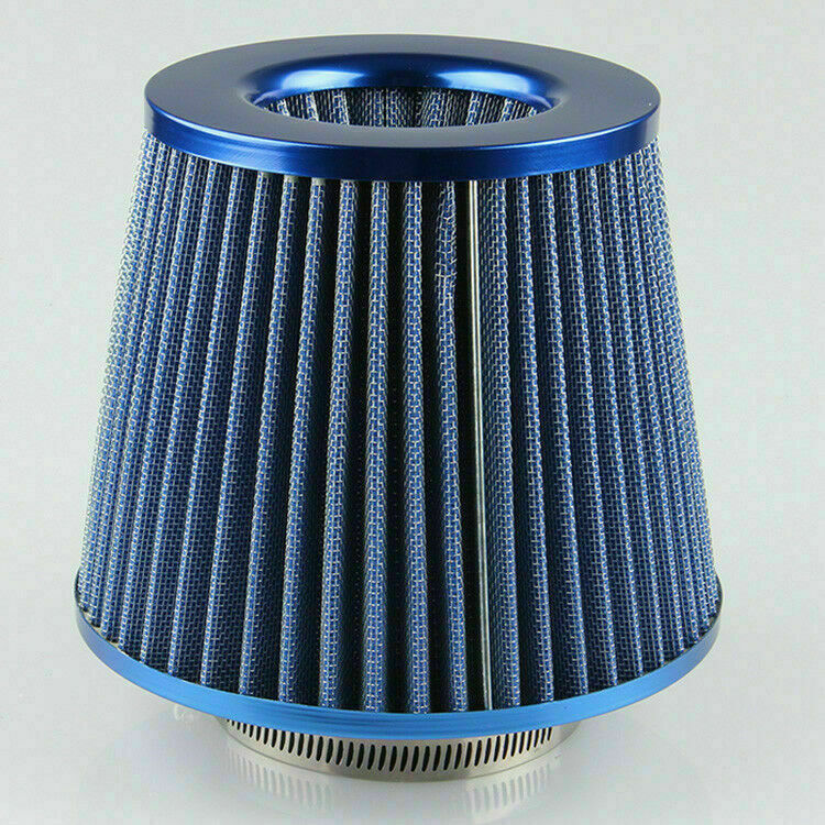 Car Cold Air Intake Cone Filter Cleaner with Flange 75mm 3" Inlet Universal Blue