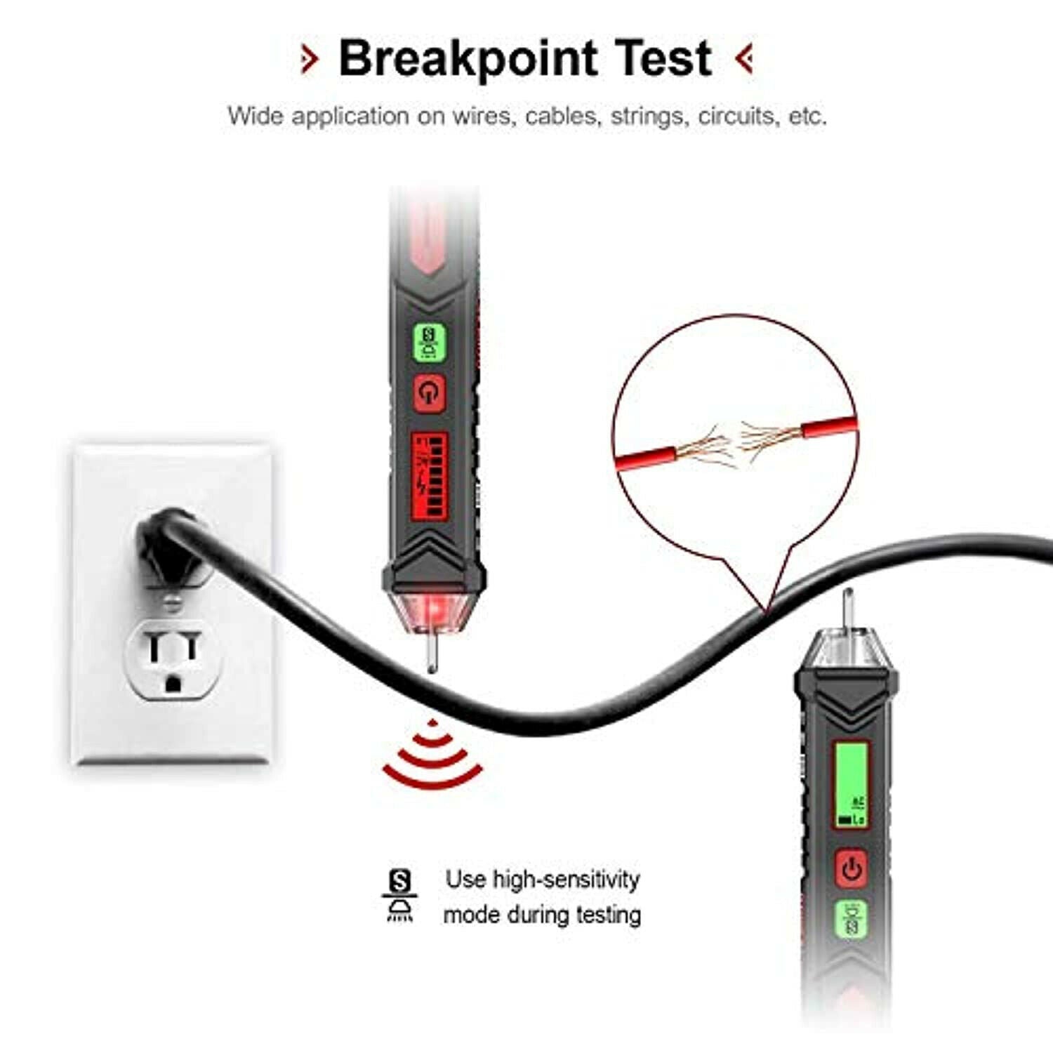 Ac 12V-1000V Current Detection Sensor Voltage Tester Non-Contact Dual Range