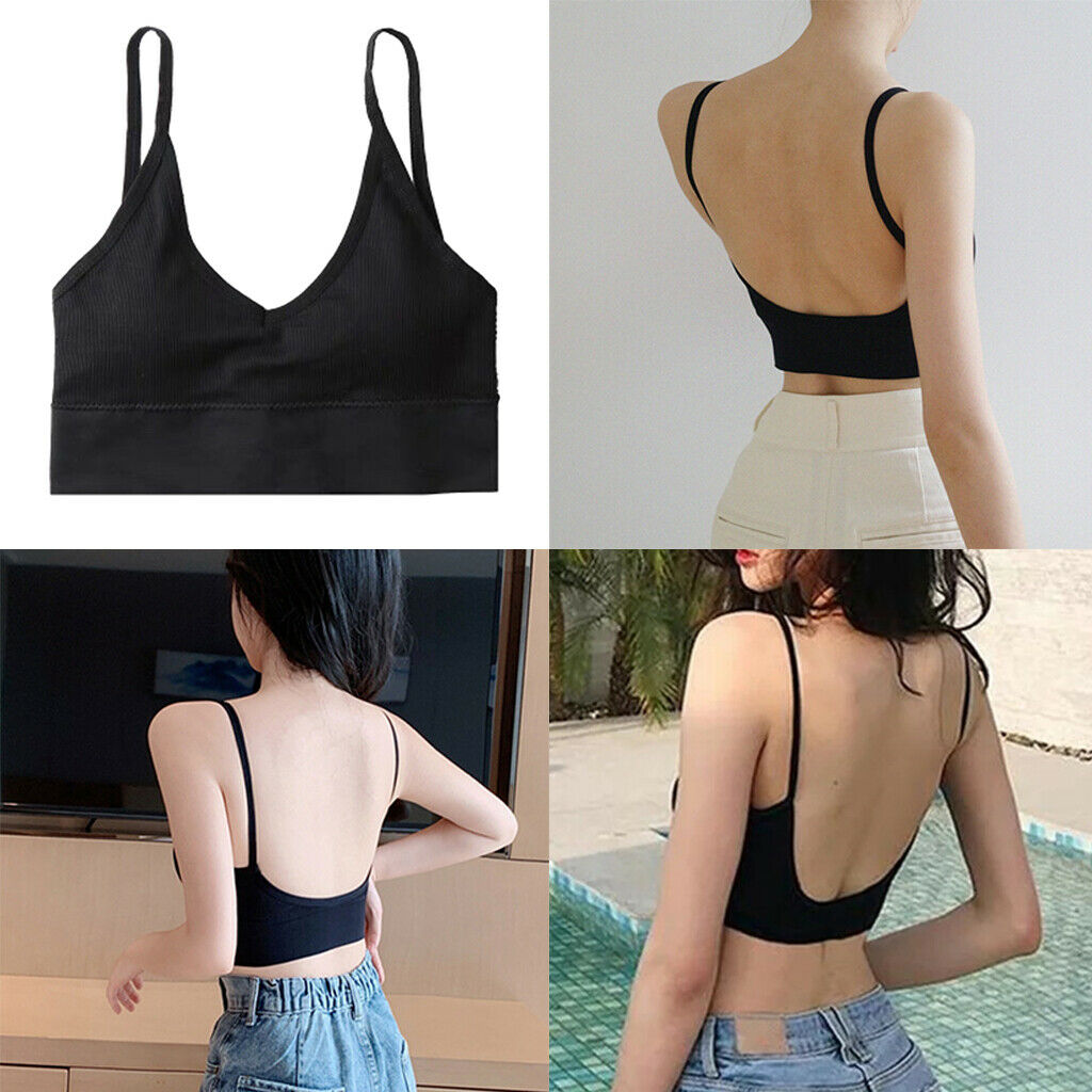 3pcs Women's V Neck Removable Padded Bralette Spaghetti Strap Crop Top Vest