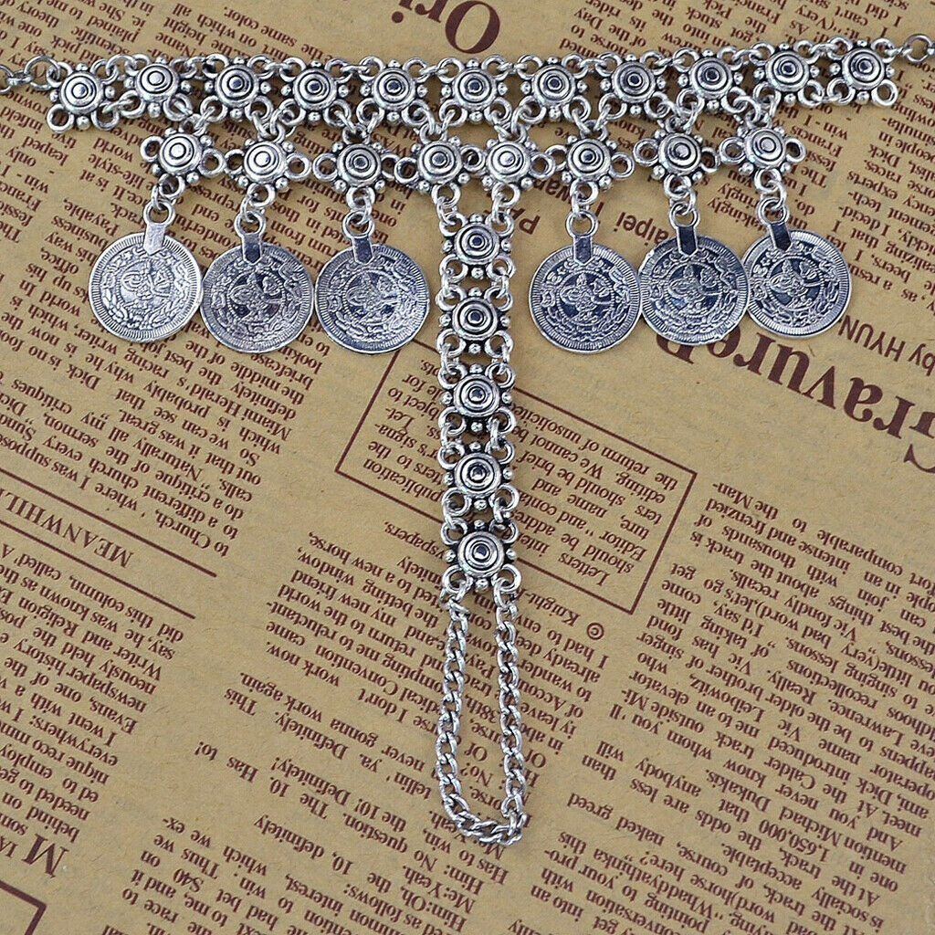 2x Bohemia Style Coin Finger Ring Slave Chain Bangle Bracelet Hand Harness Gift