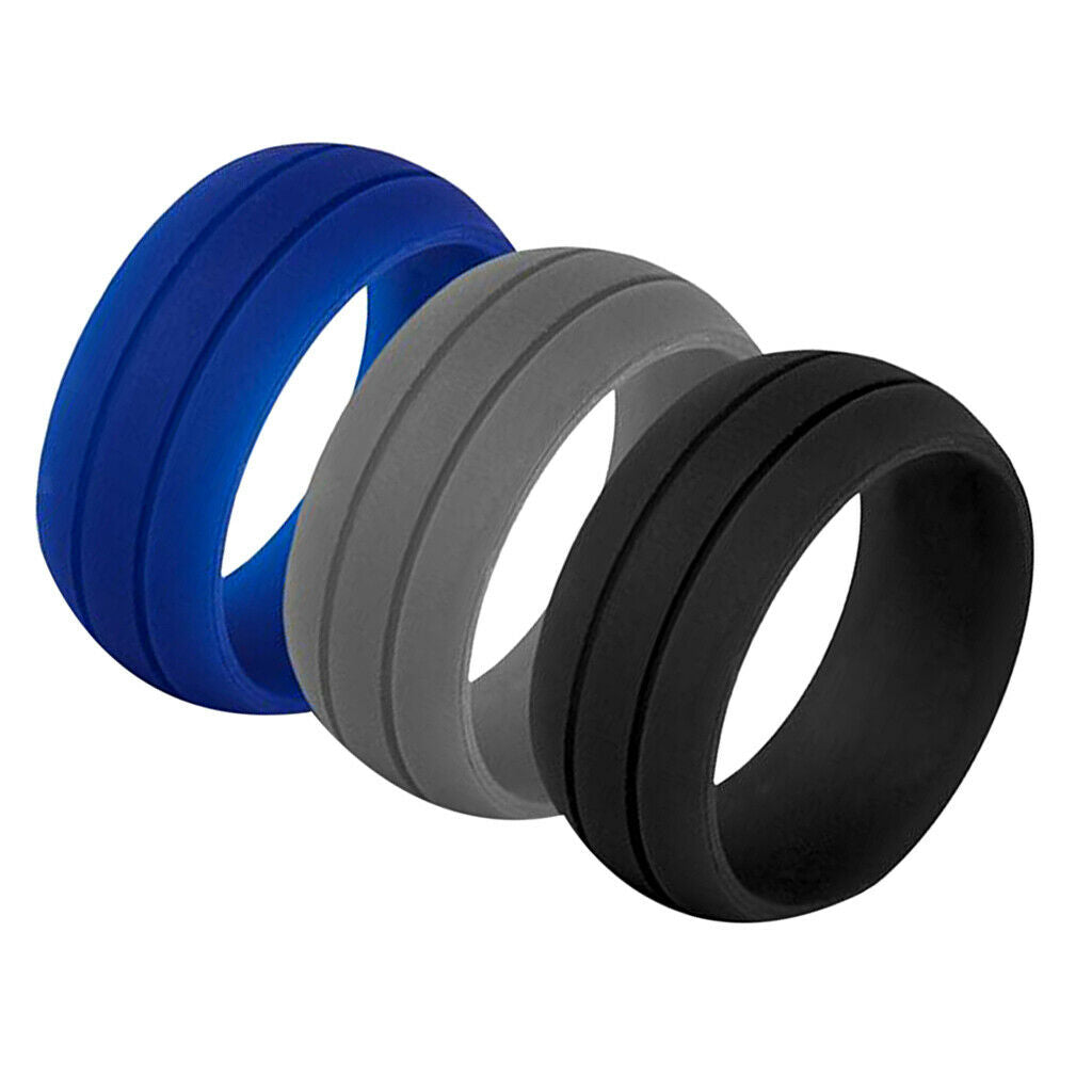 3 Pieces Silicone Wedding Ring Men Women Band Comfortable Flexible Size 10