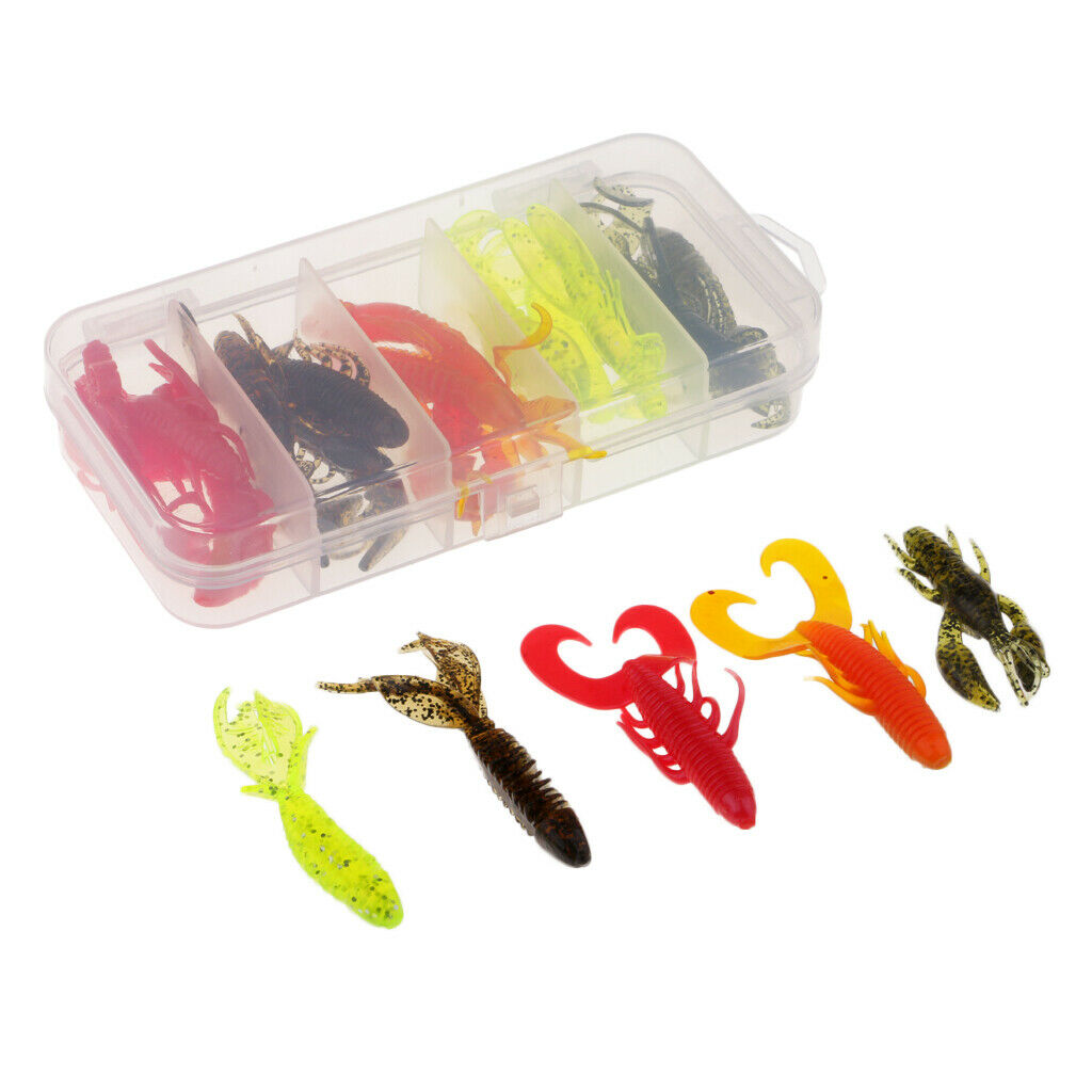 20pcs Soft Fishing Bait Crayfish Shrimp Lure Worm Earthworm Maggot Bait Box