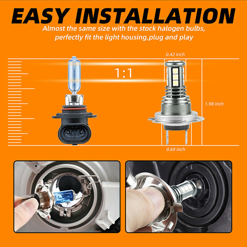 2x H7 LED Headlight Bulbs 28W 6500K Fog Lights Super Bright IP68 Conversion BDA