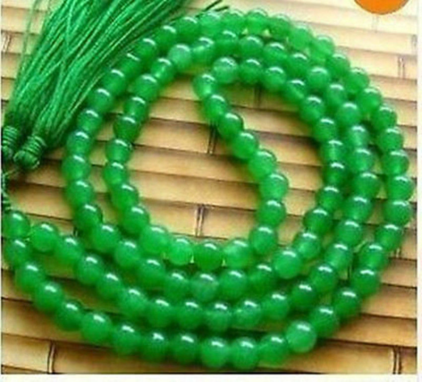 Tibet Buddhist 108 Green Jade Beads Prayer Mala Necklace 12mm A+