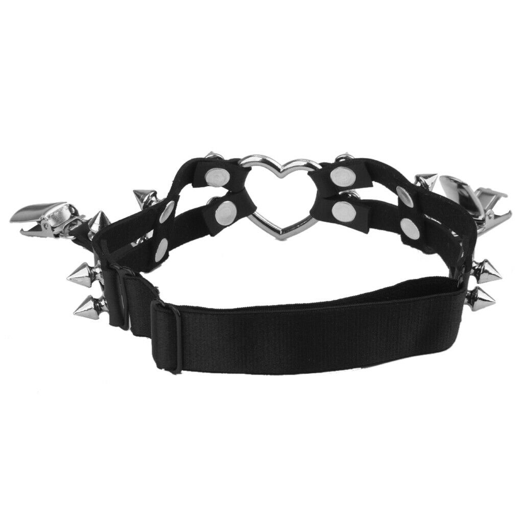 Sexy Black Heart Stud Rivet Women Leg Leather Sock Garter Suspender Belt