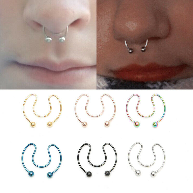 6Pcs Stainless Steel Nose Ring Piercing Nose Stud Clip Sexy Body Jewel.l8