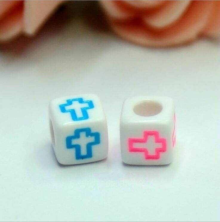 100X Cubic Mixed cross Acrylic Beads DIY Pacifier clip Necklace Jewelry 6mm