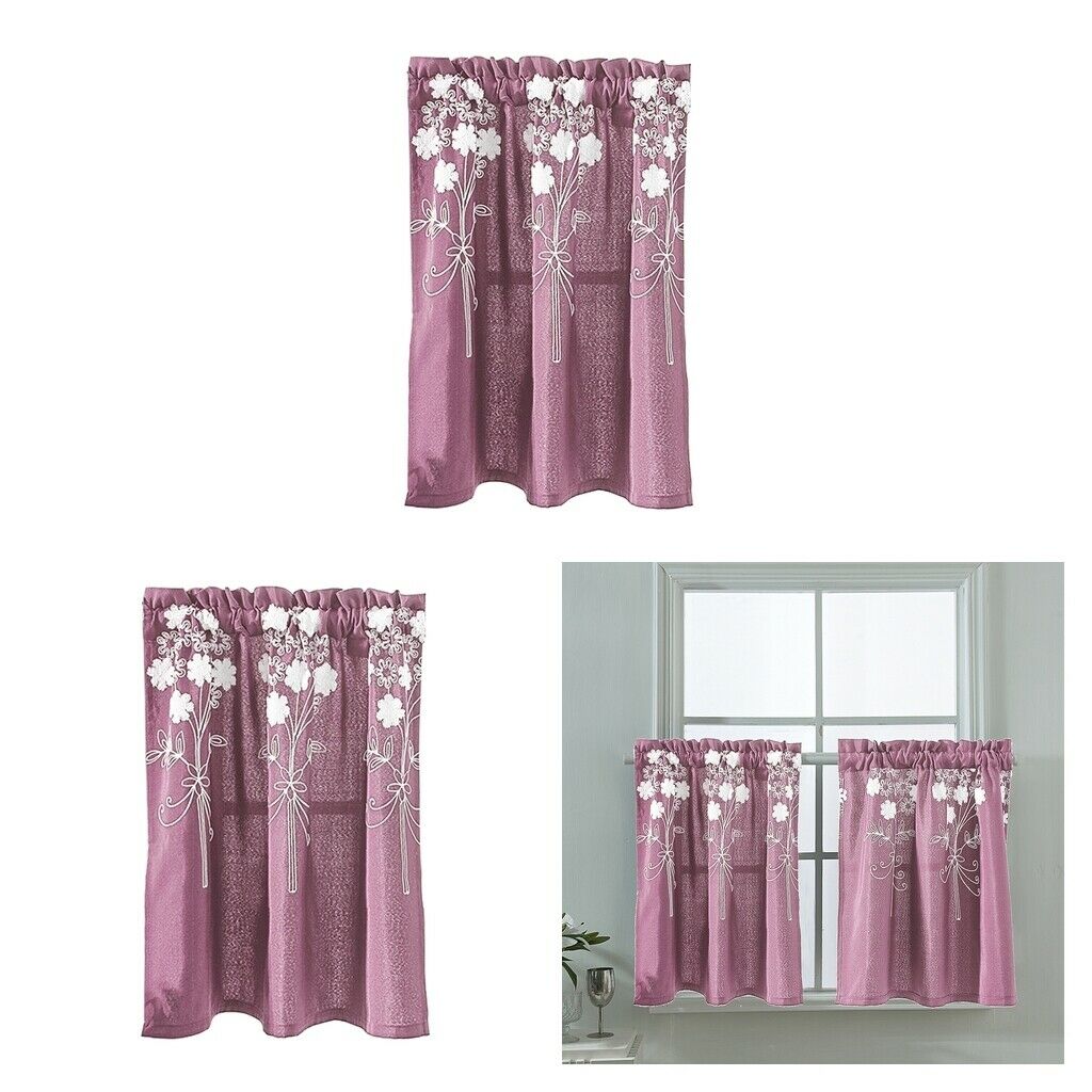 2x Floral Soft Polyester Privacy Half Window Curtain Home Window Ornament