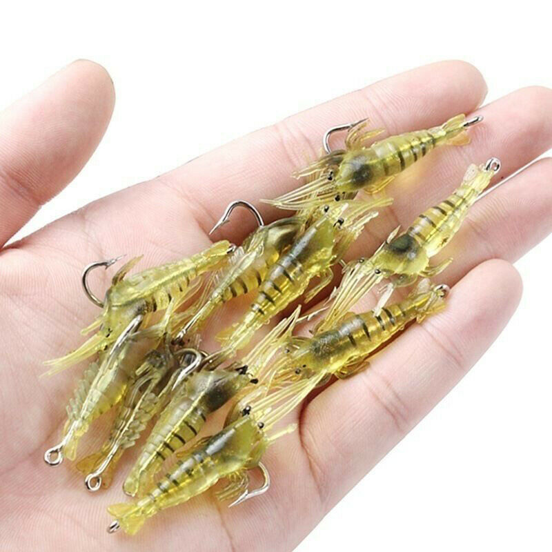 10Pcs Lures Bait Shrimp Lures Fishing Simulation Luminous Prawn Saltwater Hooks