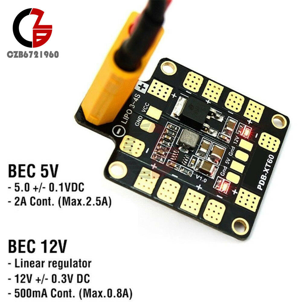 PDB-XT60 Copper Power Distribution Board with BEC 5&12V 3S 4S for RC Multirotors