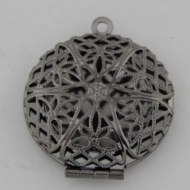3 pieces Gun-black Brass Charm Hollow Round Locket Pendants Craft Findings