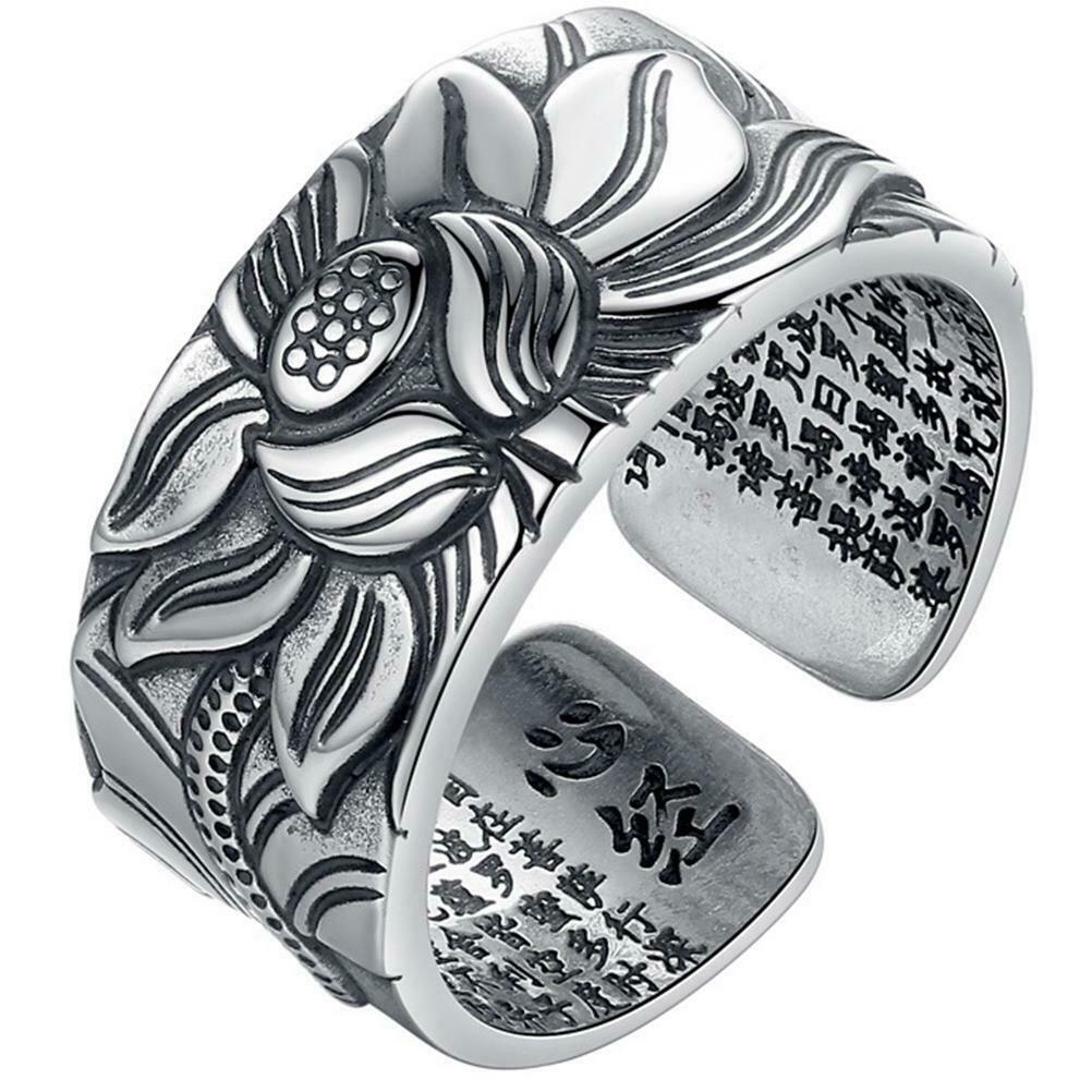 Retro Lotus Ring Prajna Paramita Lotus Flower Open Ring for Men and Women Gift