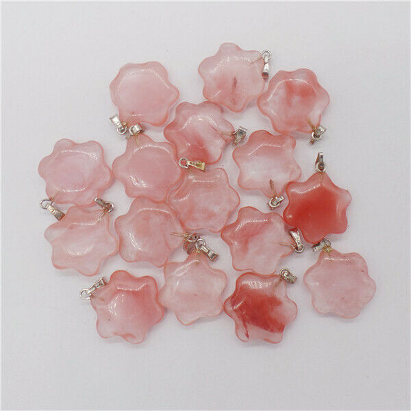 15Pcs 20x7mm Red Cherry Quartz Hexagonal Flower Pendant Bead DIY Jewelry HH9598