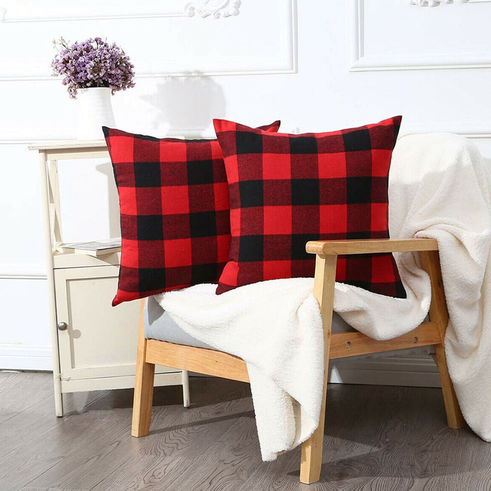 2X Throw Pillow Cover Red Black Buffalo Check Plaid Home Decor Cushion Sofa Case