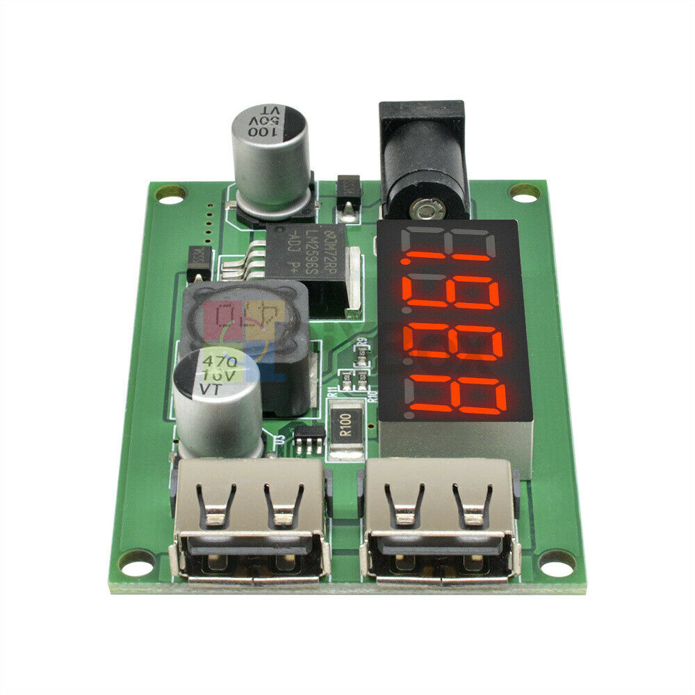DC-DC 12V/24V/36V to 5V 3A Dual USB Step Down Buck Converter Voltmeter For Car