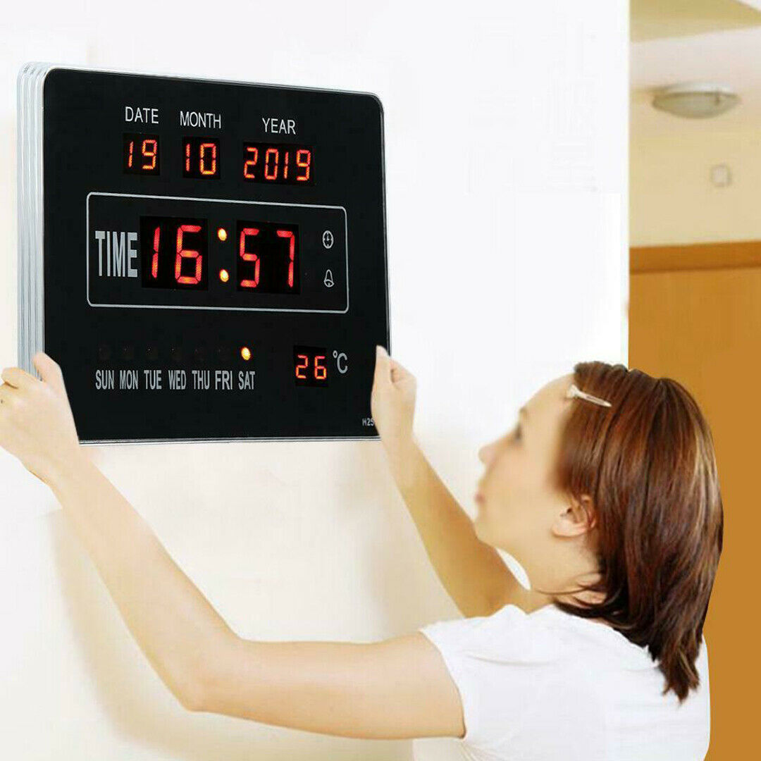 Large Digital Wall Clock LED Display Desk Time Temperature Calendar Date Week
