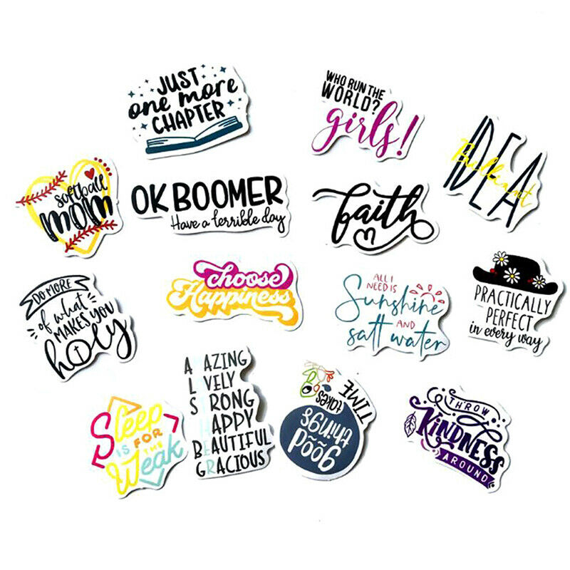 50x English Letters Ctoon Quotes Stickers Laptop Skatebod Luggage Decals^.l8