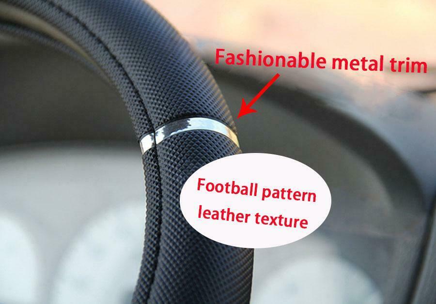 Universal Car Steering Wheel Cover Black & Blue PU Leather Non-Slip Good Grip