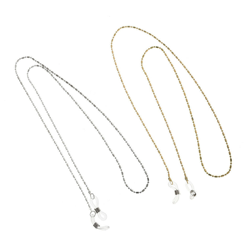 2 Pieces 60cm Eyeglasses Chain Cord, Metal Beads Necklace Sunglass Neck Strap
