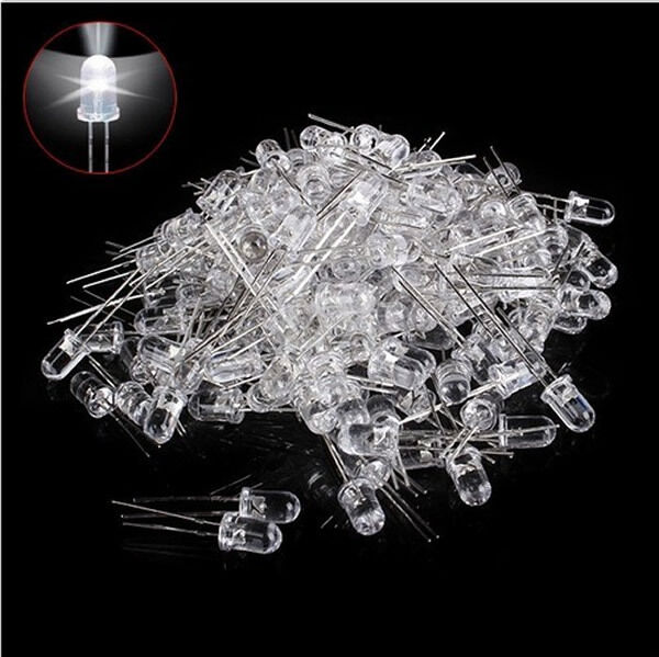 New 100pcs  Bright Round White LED Emitting Diode Electronic Light Bulb 5mm